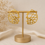 Cyber Grid Statement Studs – 18K Gold Plated Abstract Openwork Earrings