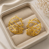 Cyber Grid Statement Studs – 18K Gold Plated Abstract Openwork Earrings