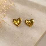 Etched Heart Statement Earrings – Gold Plated Textured Artisan Studs
