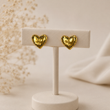 Etched Heart Statement Earrings – Gold Plated Textured Artisan Studs