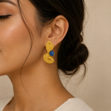 Aegean Abstract Studs – Gold Plated Textured Fluid Face Statement Earrings