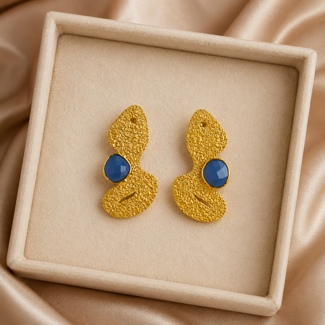 Aegean Abstract Studs – Gold Plated Textured Fluid Face Statement Earrings