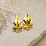 Golden Willow Cluster Earrings – Gold Plated Brushed Leaf Statement Studs
