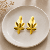 Golden Willow Cluster Earrings – Gold Plated Brushed Leaf Statement Studs