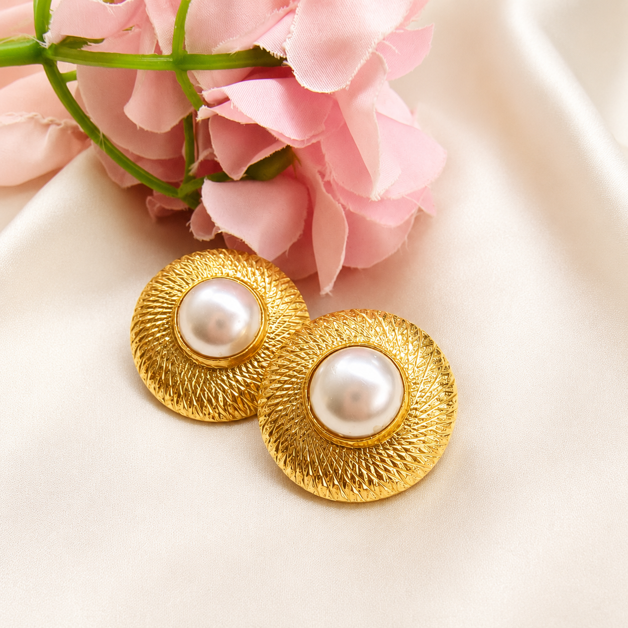 Golden Halo Pearl Studs