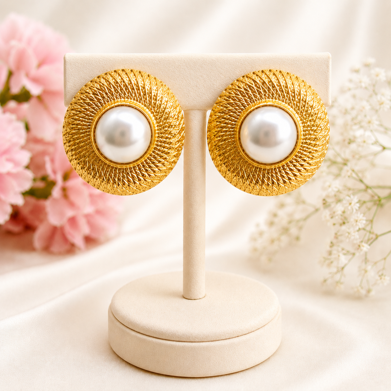 Golden Halo Pearl Studs