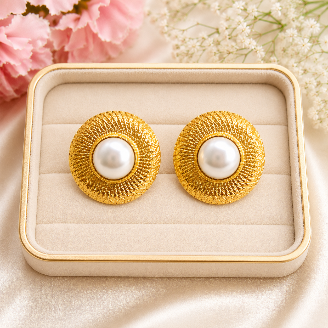 Golden Halo Pearl Studs