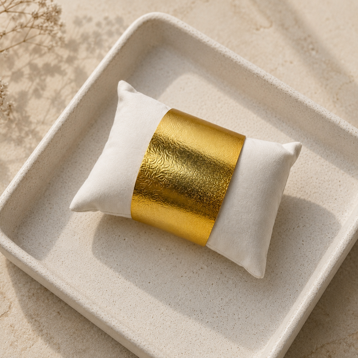 Floral Embossed Cuff Bracelet – Textured Vintage Gold Statement Bangle