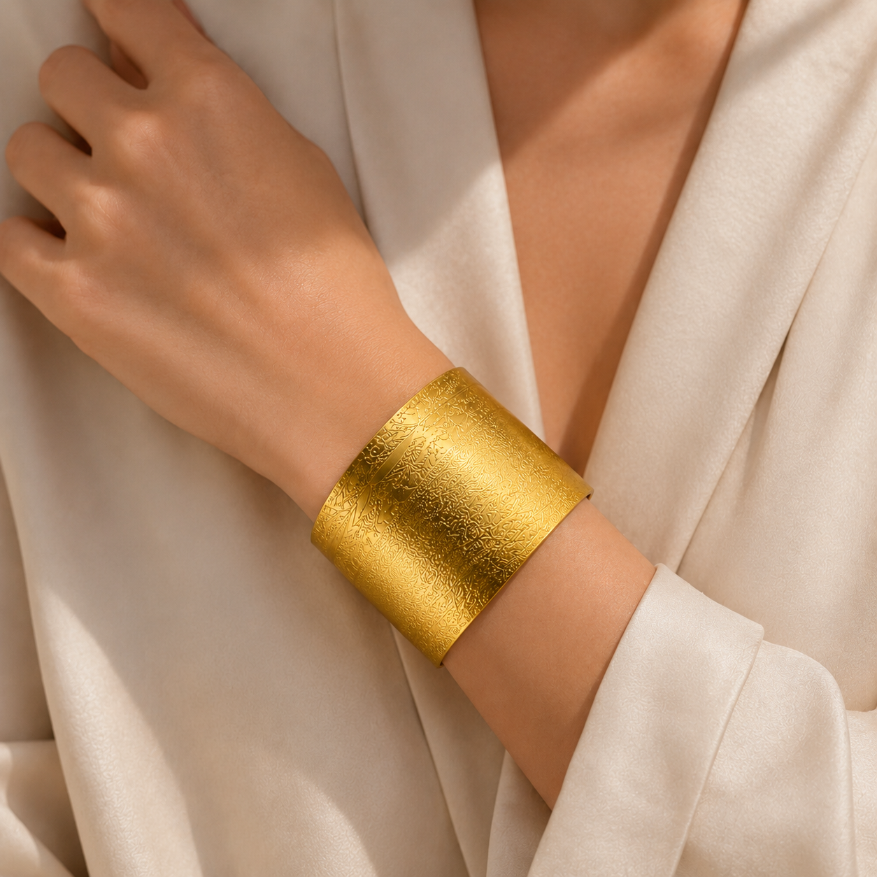 Floral Embossed Cuff Bracelet – Textured Vintage Gold Statement Bangle