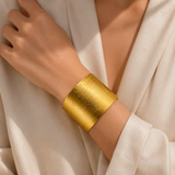 Floral Embossed Cuff Bracelet – Textured Vintage Gold Statement Bangle