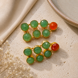 Verdant Cascade Statement Studs – Bezel-Set Geometric Drop Earrings