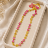 Gilded Rose Petal Statement Necklace – Calci Monalisa Stone Brass Chain