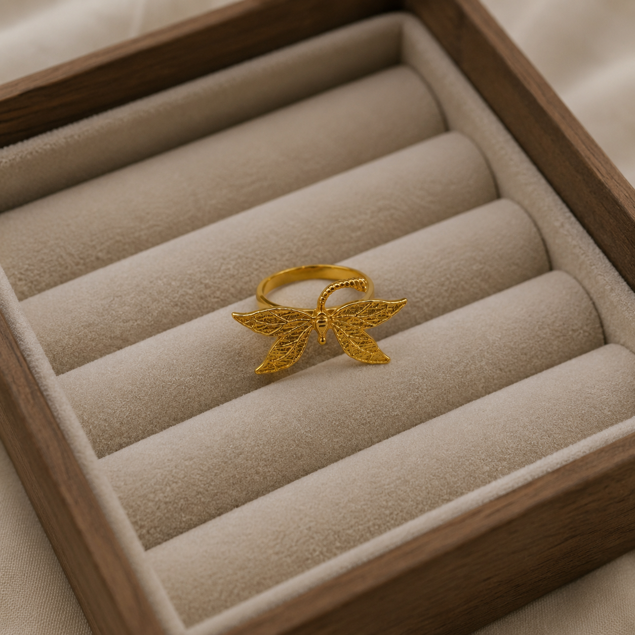 The Monarch Whispering Wing Ring – Gold Plated Brass Filigree Butterfly Ring