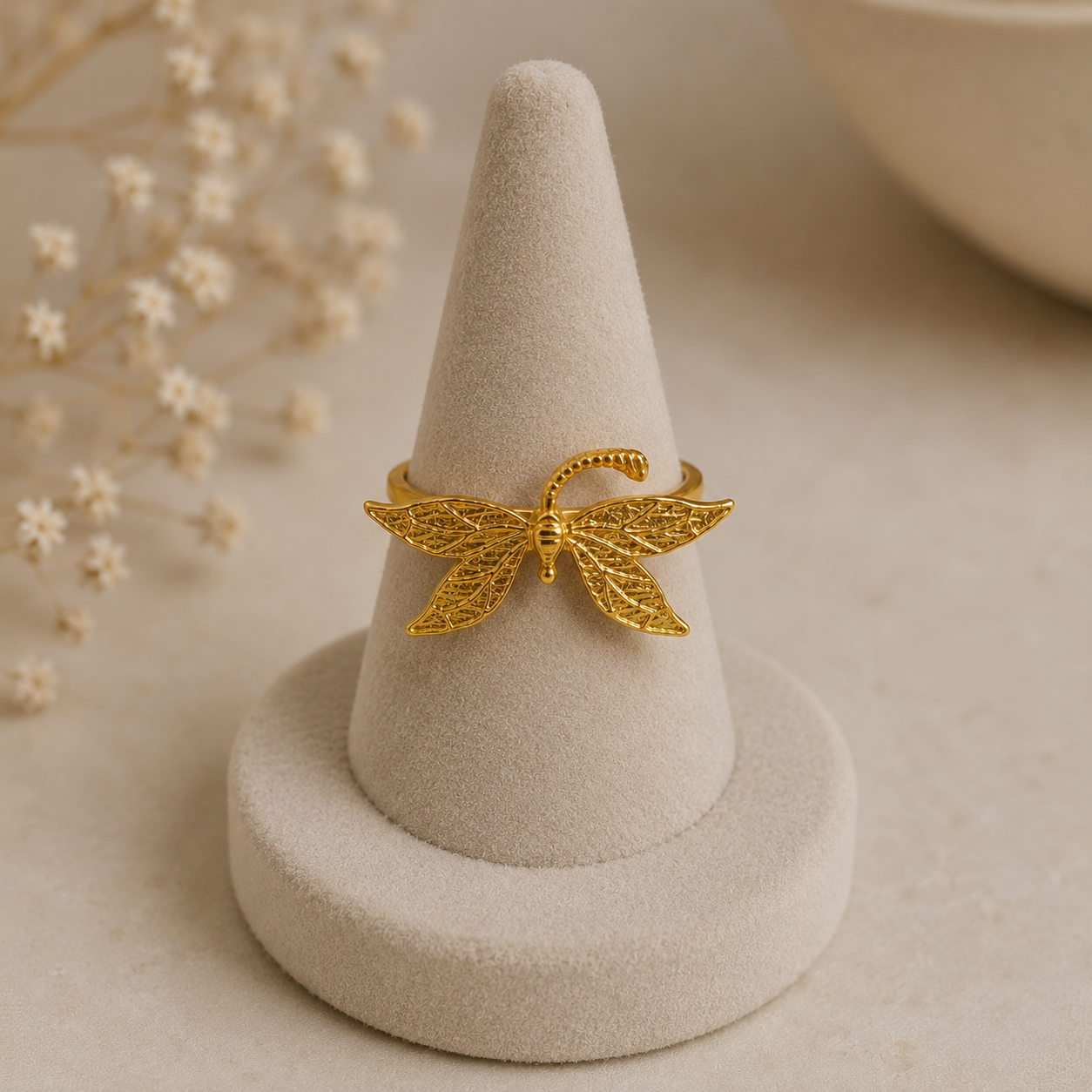 The Monarch Whispering Wing Ring – Gold Plated Brass Filigree Butterfly Ring