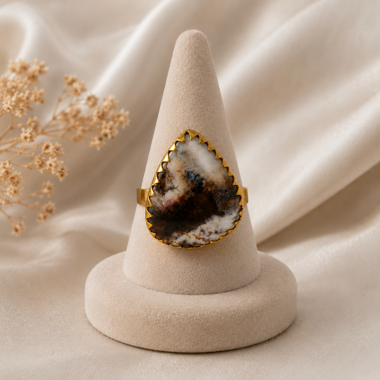 The Volcanic Core Shield Ring – Gold Plated Agate Statement Cocktail Ring