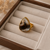 The Volcanic Core Shield Ring – Gold Plated Agate Statement Cocktail Ring