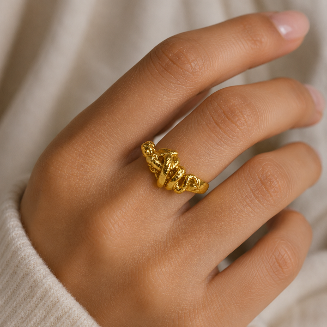 Medusa Serpent Statement Ring – Gold Plated Sculptural Snake Ring