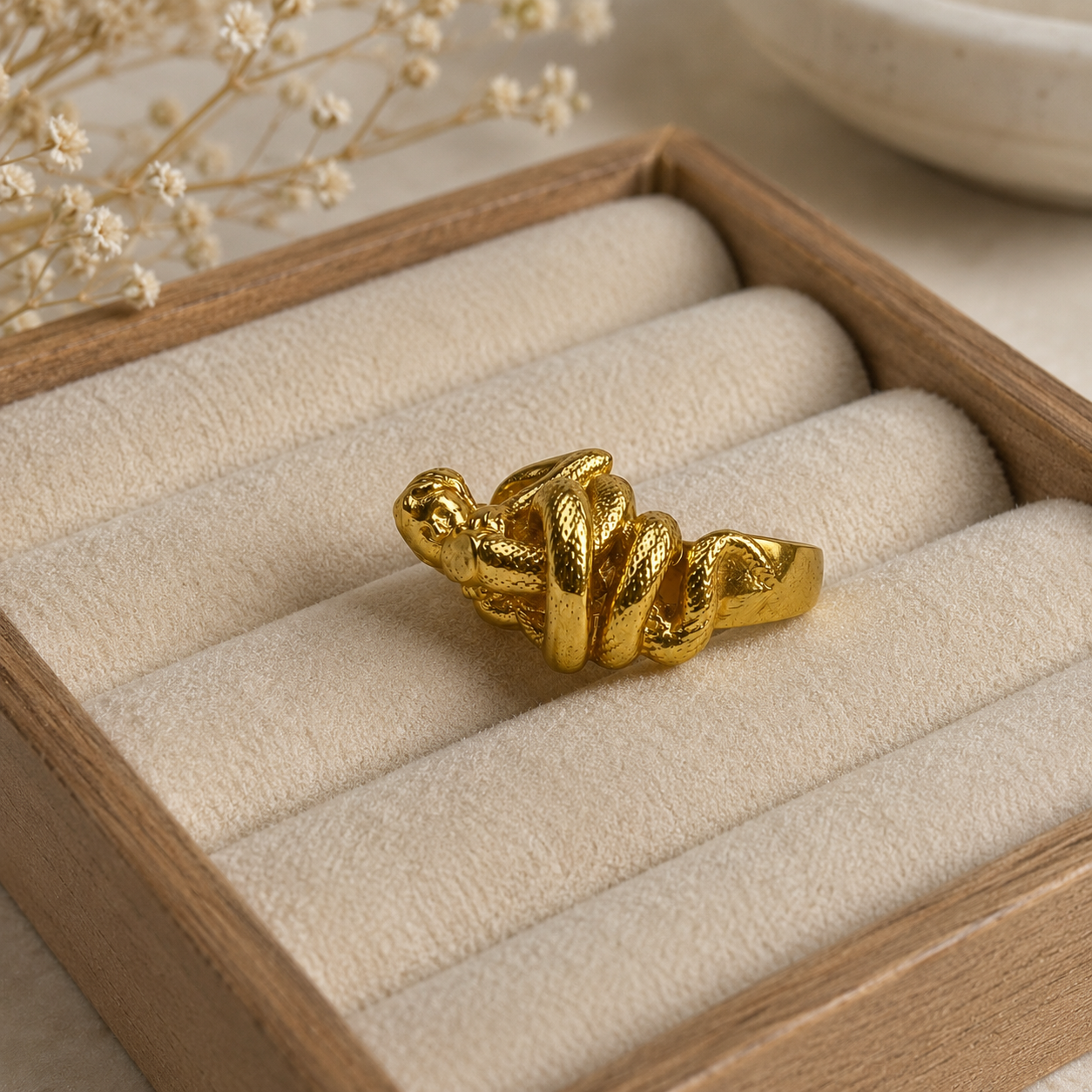 Medusa Serpent Statement Ring – Gold Plated Sculptural Snake Ring