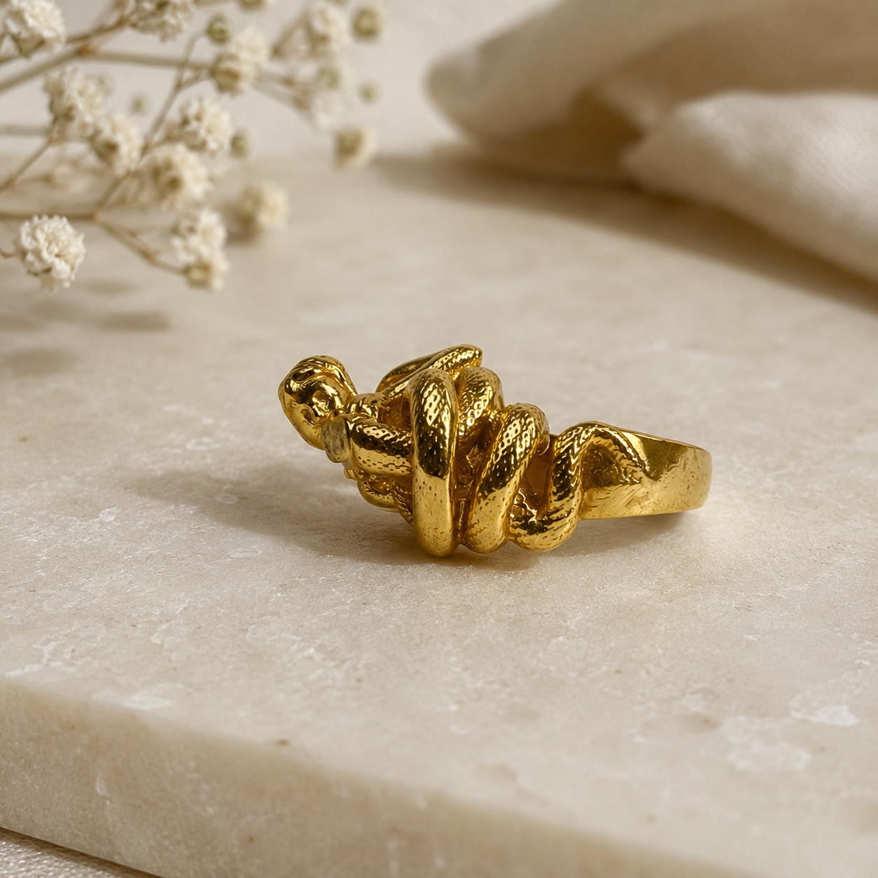 Medusa Serpent Statement Ring – Gold Plated Sculptural Snake Ring