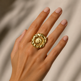 Imperial Horizon Statement Shield Ring – Artisanal Molten Metallic Cocktail Ring