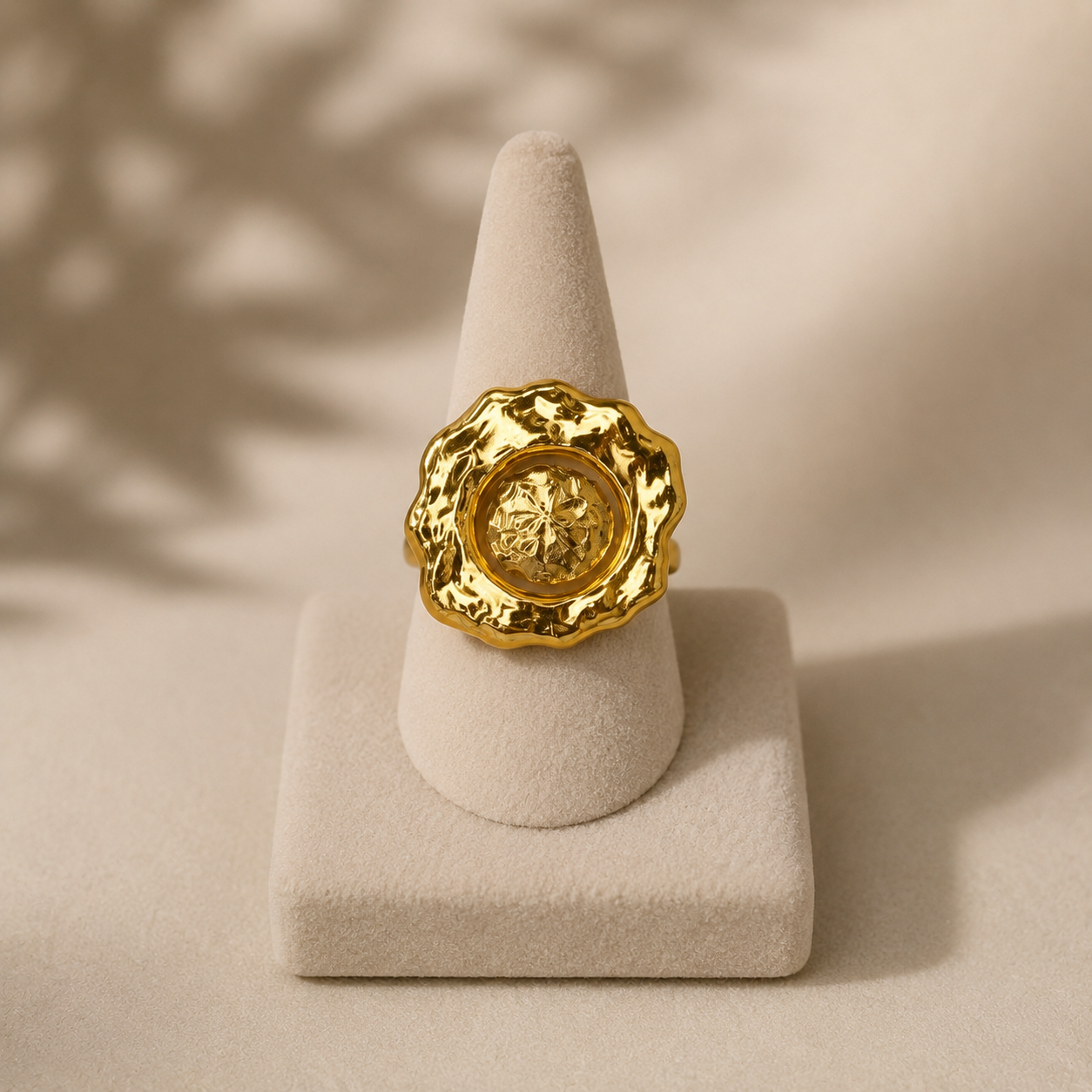 Imperial Horizon Statement Shield Ring – Artisanal Molten Metallic Cocktail Ring
