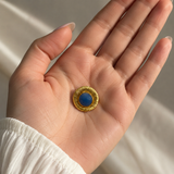 Aura Eclipse Blue Stone Ring – Textured Gold Plated Light Blue Calsi Ring