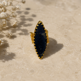 Gothic Eclipse Navette Ring – Gold Plated Sodalite Statement Cocktail Ring