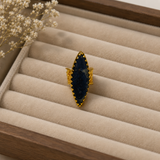 Gothic Eclipse Navette Ring – Gold Plated Sodalite Statement Cocktail Ring