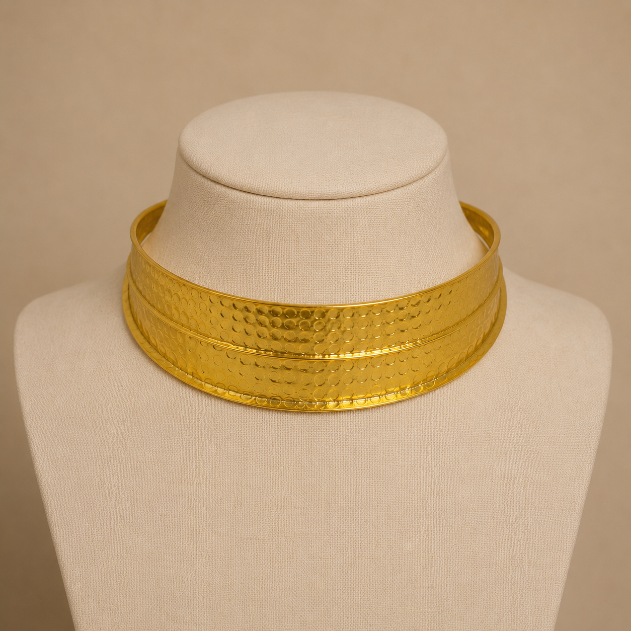 Gilded Empress Hammered Choker – Tiered Gold Plated Brass Statement Collar