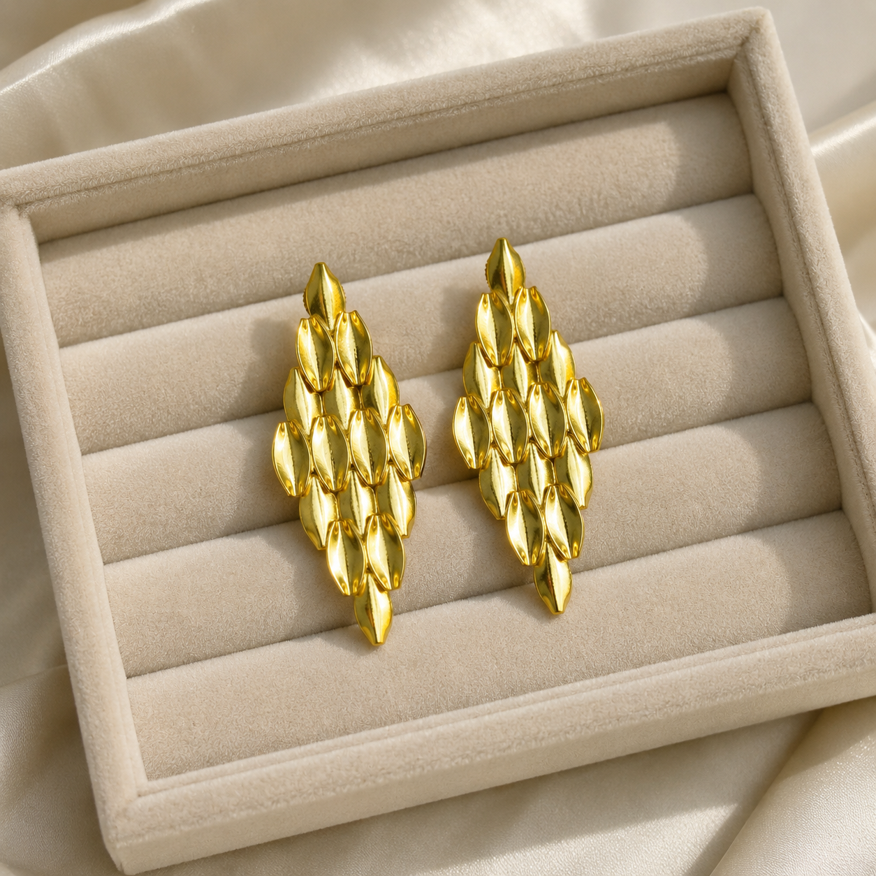 Molten Ribbon Statement Hoops – Textured Gold Plated Geometric Drop Earrings