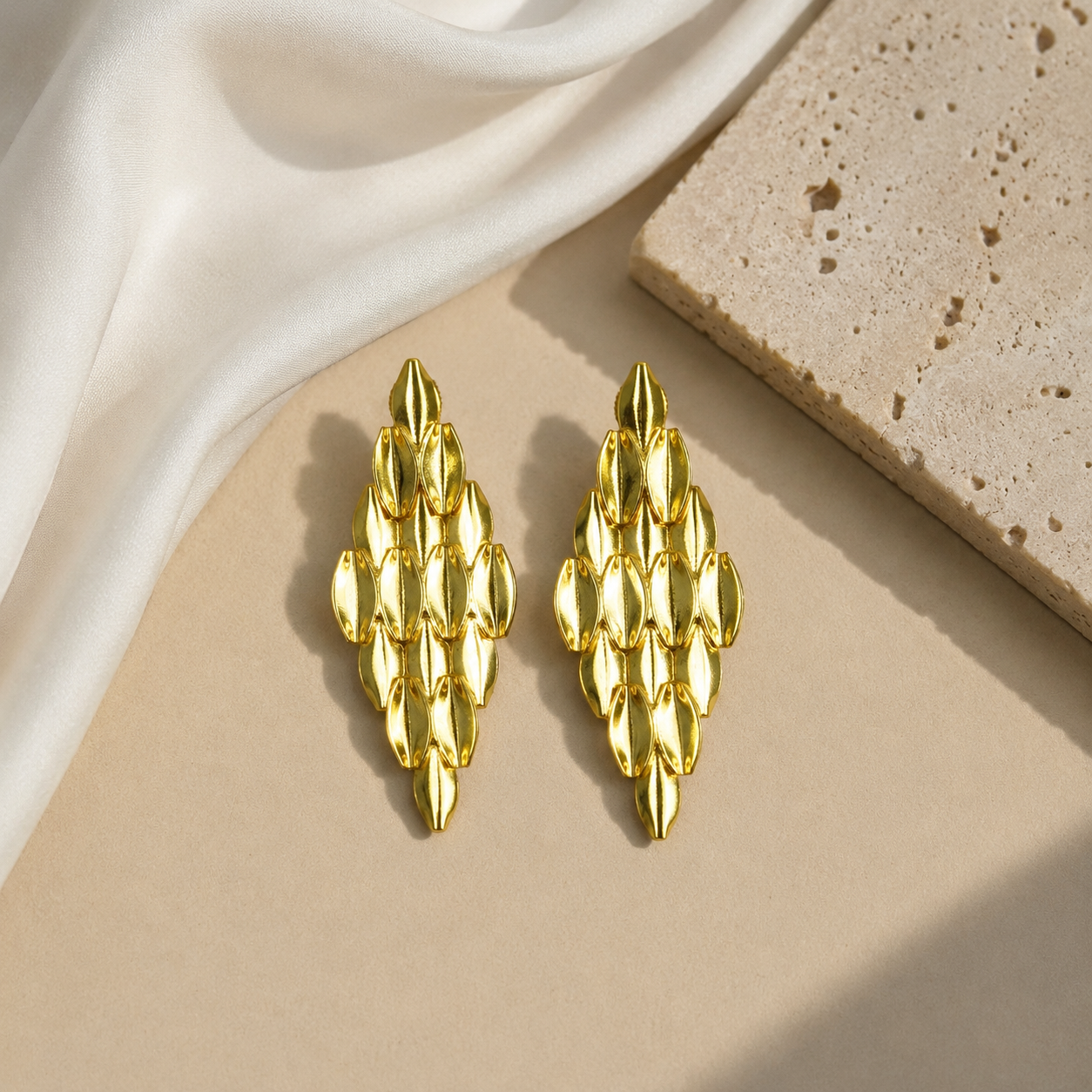 Molten Ribbon Statement Hoops – Textured Gold Plated Geometric Drop Earrings