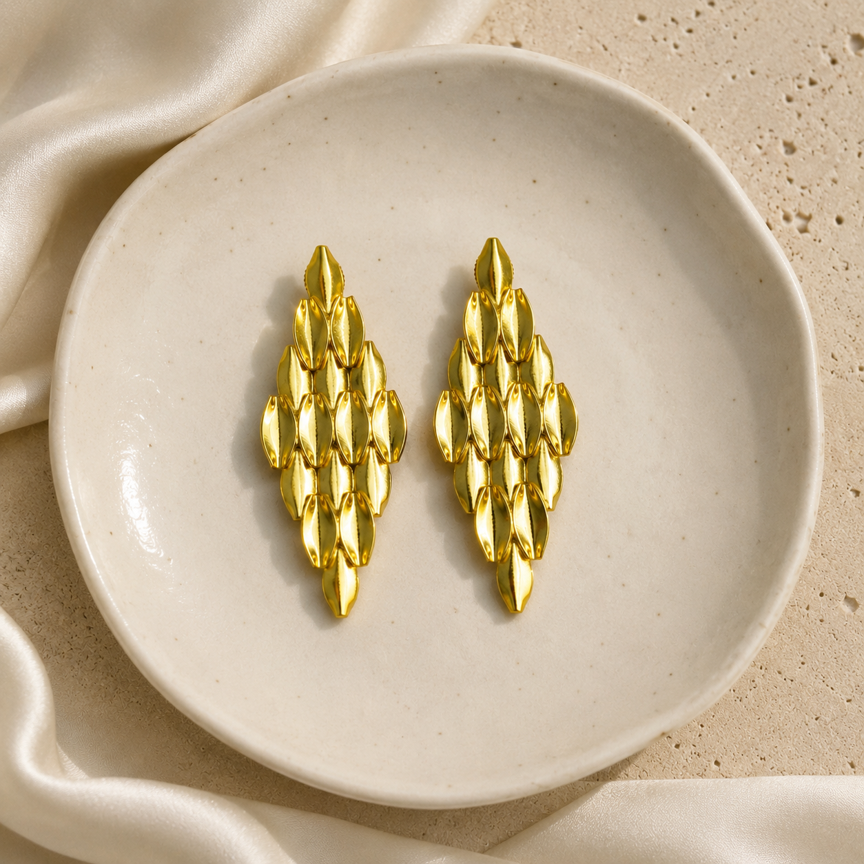 Molten Ribbon Statement Hoops – Textured Gold Plated Geometric Drop Earrings