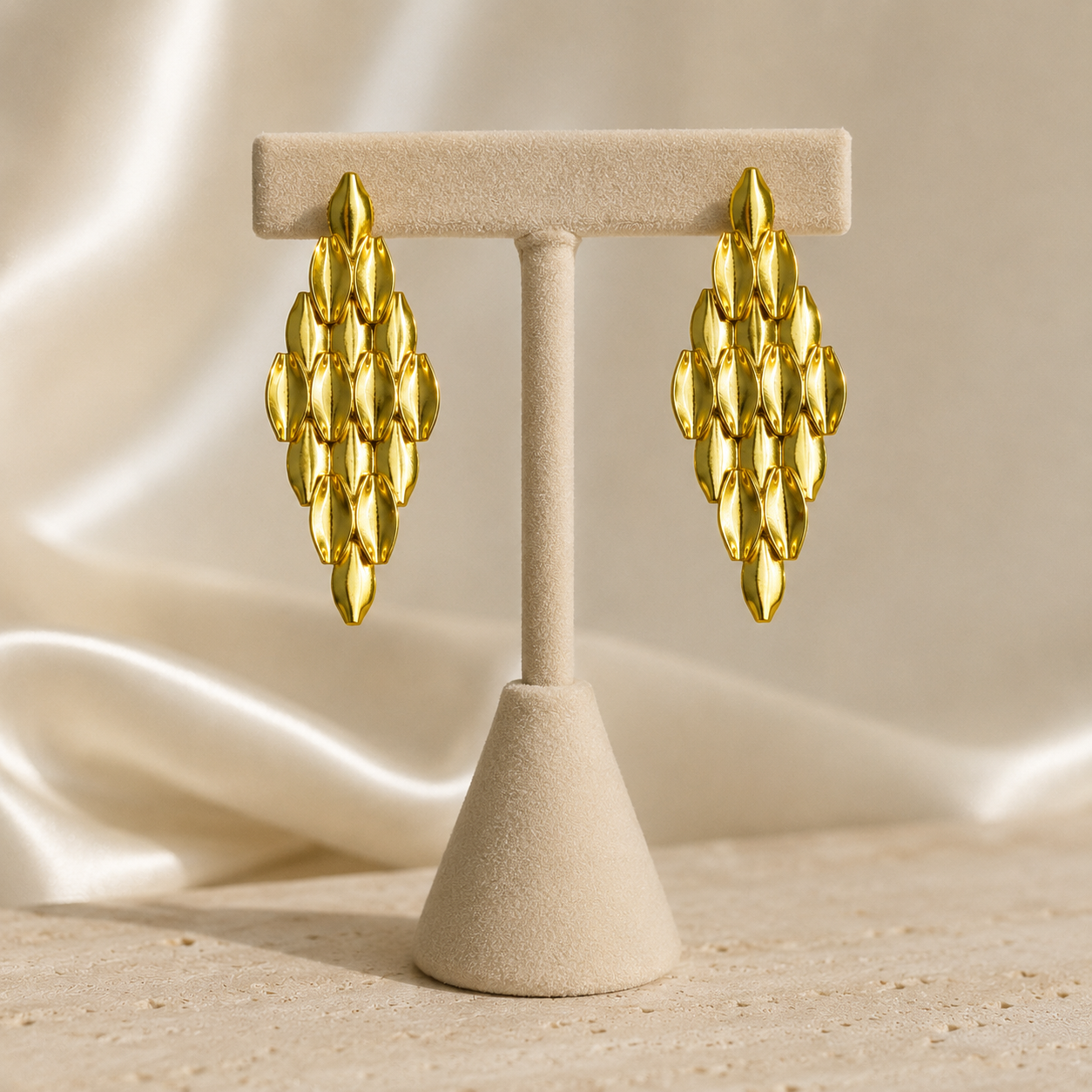 Molten Ribbon Statement Hoops – Textured Gold Plated Geometric Drop Earrings