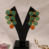 Verdant Cascade Statement Studs – Bezel-Set Geometric Drop Earrings