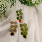 Verdant Cascade Statement Studs – Bezel-Set Geometric Drop Earrings