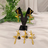 Golden Songbird Branch Earrings – Textured Brass & Gemstone Drops