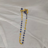 Azure Horizon Long Chain Necklace – Textured Brass & Faceted Calsi Stone