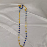 Azure Horizon Long Chain Necklace – Textured Brass & Faceted Calsi Stone