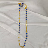 Azure Horizon Long Chain Necklace – Textured Brass & Faceted Calsi Stone