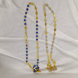 Azure Horizon Long Chain Necklace – Textured Brass & Faceted Calsi Stone