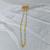 Azure Horizon Long Chain Necklace – Textured Brass & Faceted Calsi Stone