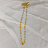 Azure Horizon Long Chain Necklace – Textured Brass & Faceted Calsi Stone