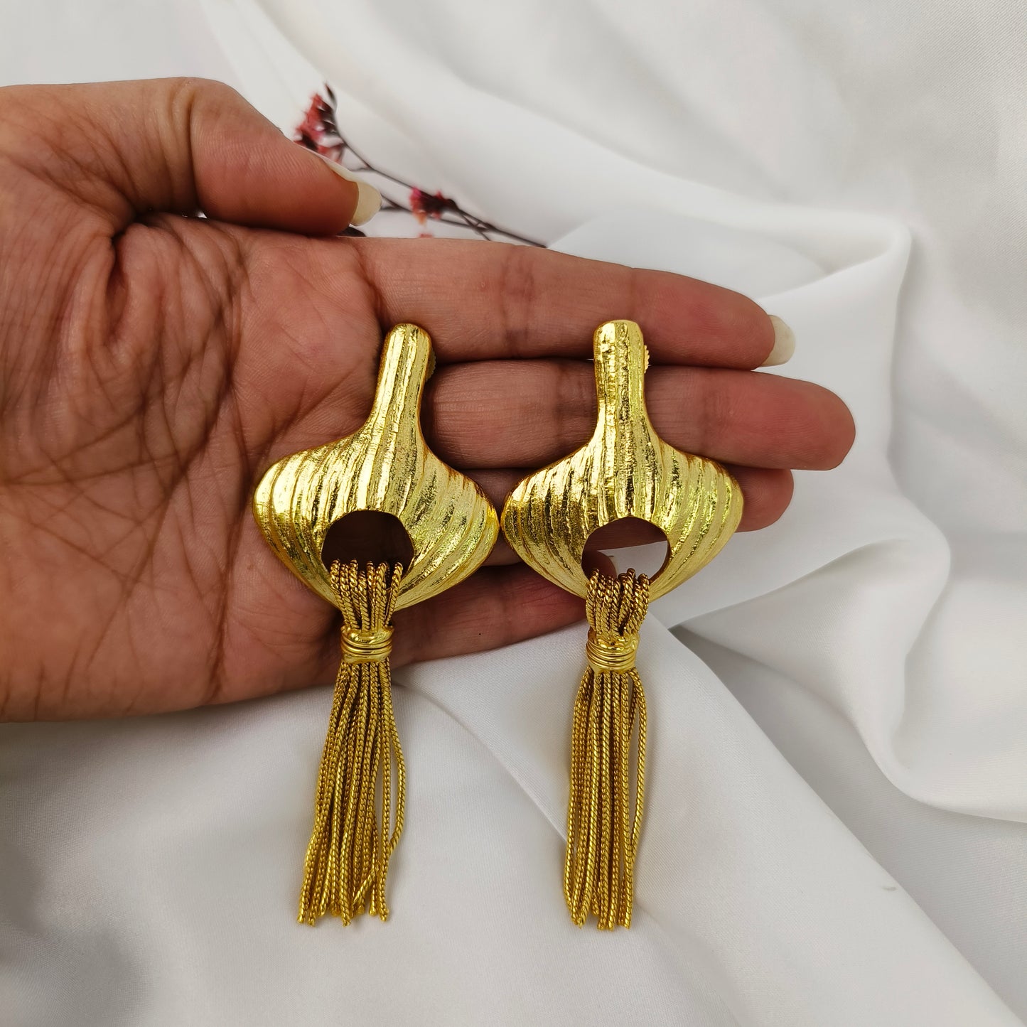 Gilded Tassel Statement Earrings – Fluted Art Deco Brass Fringe Drops