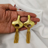 Gilded Tassel Statement Earrings – Fluted Art Deco Brass Fringe Drops