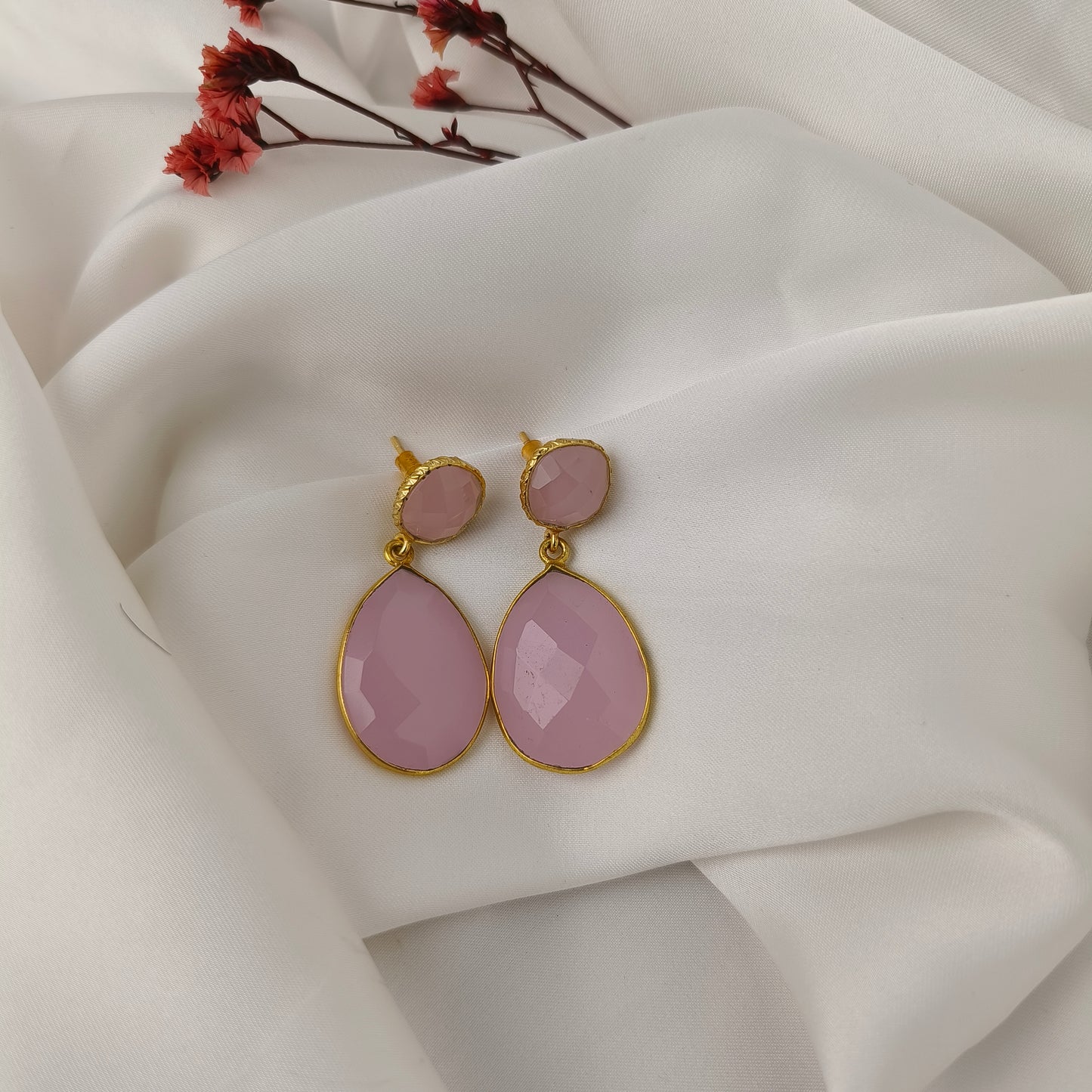 Rose Quartz Teardrop Dangles – Faceted Pastel Pink Gemstone Drop Earrings