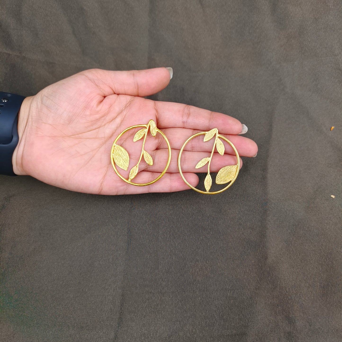 Olive Branch Halo Studs – Gold Plated Circular Botanical Statement Earrings