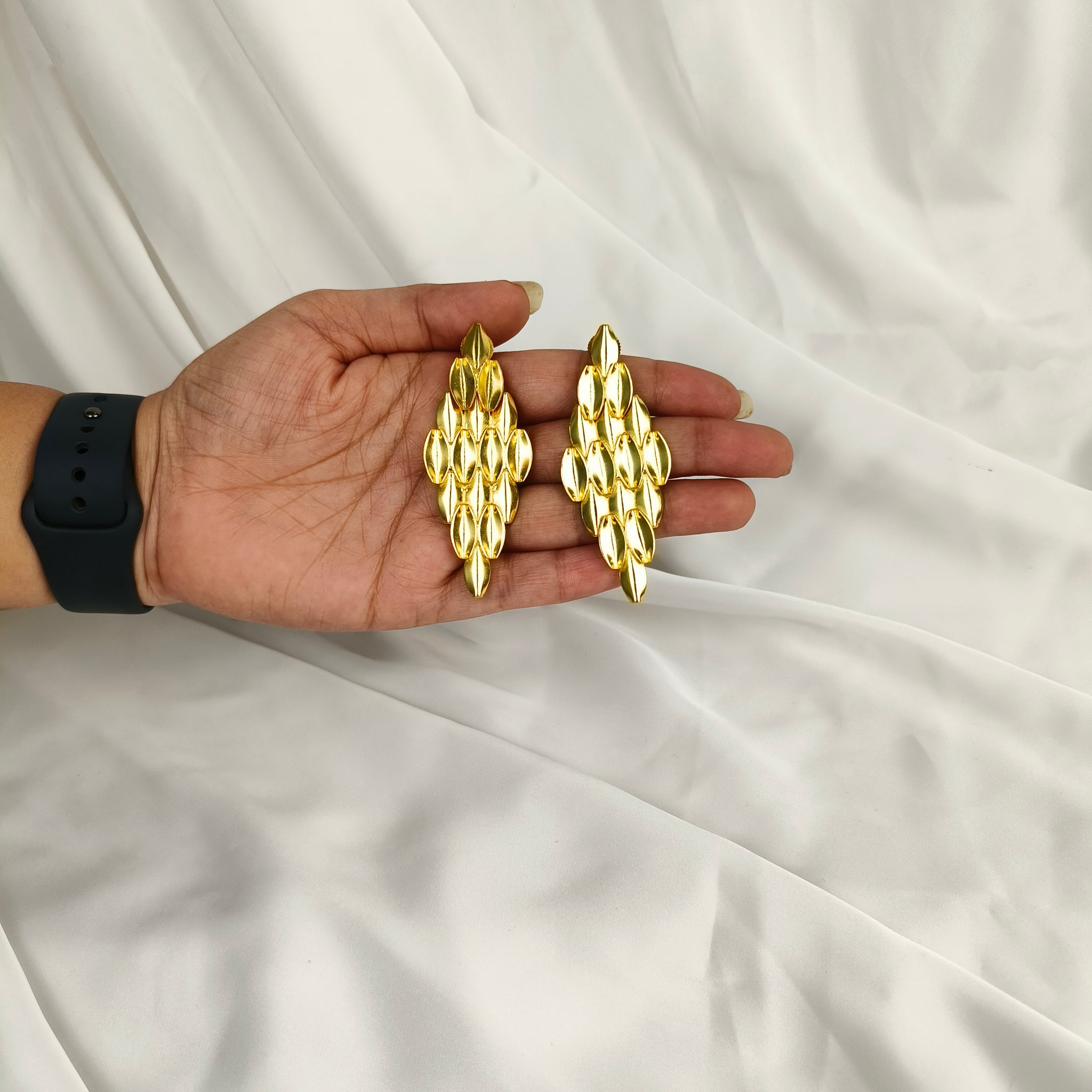 Molten Ribbon Statement Hoops – Textured Gold Plated Geometric Drop Earrings