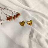 Etched Heart Statement Earrings – Gold Plated Textured Artisan Studs