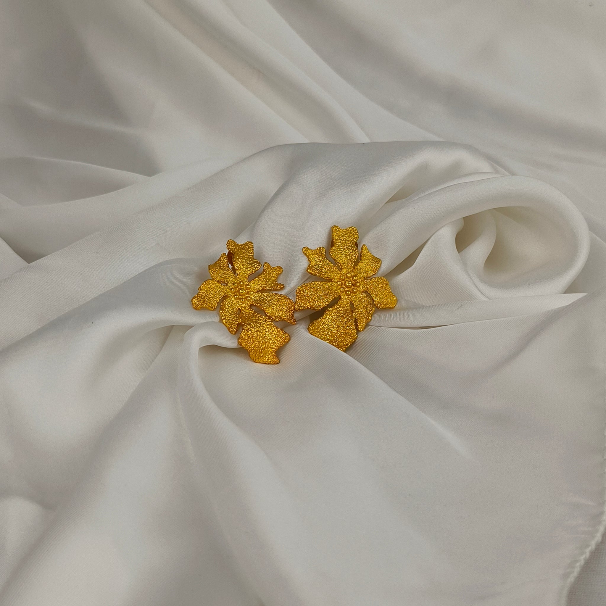 Golden Moss Blossom Earrings – Gold Plated Textured Botanical Statement Studs