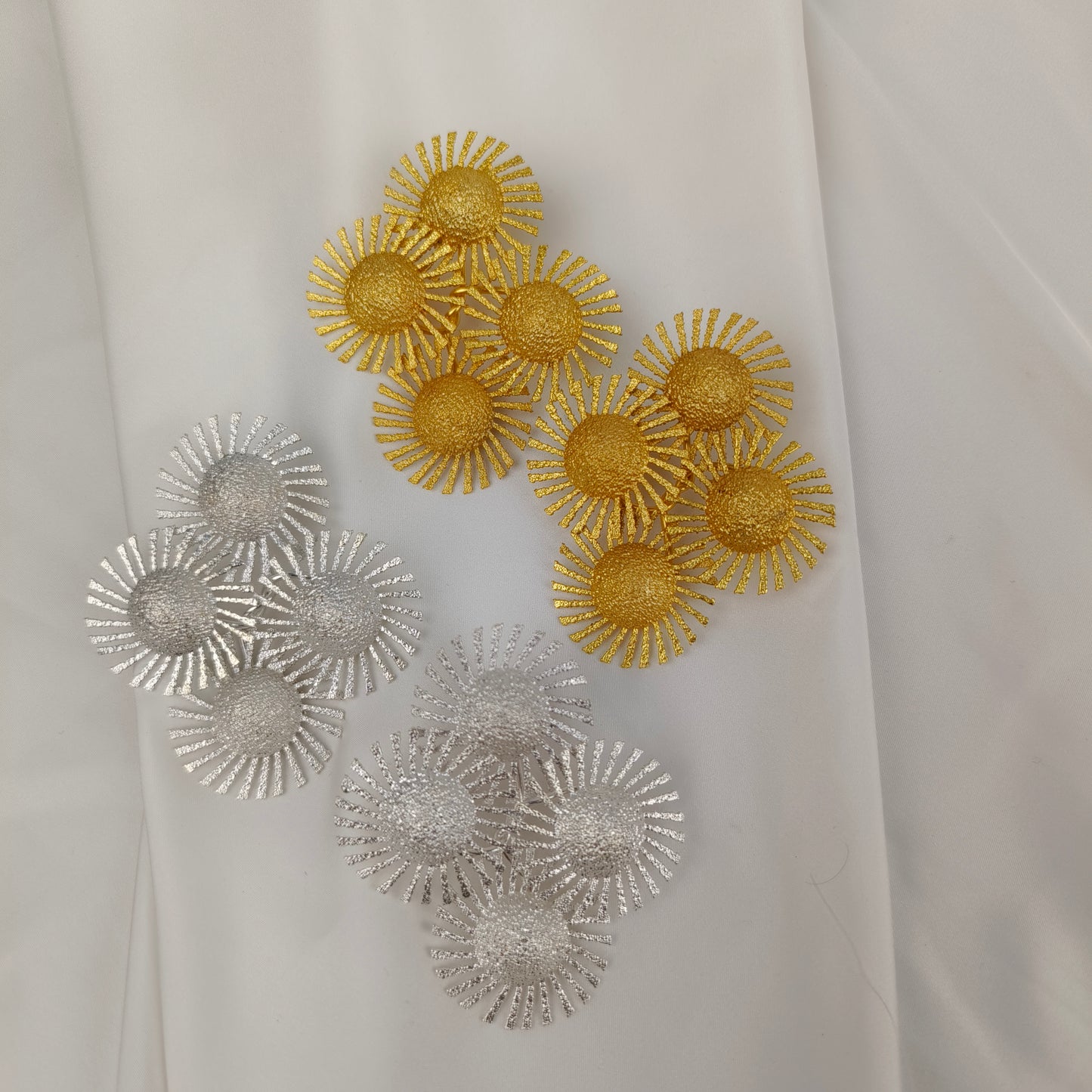 Celestial Galaxy Statement Studs – Textured Metallic Sunburst Cluster Earrings